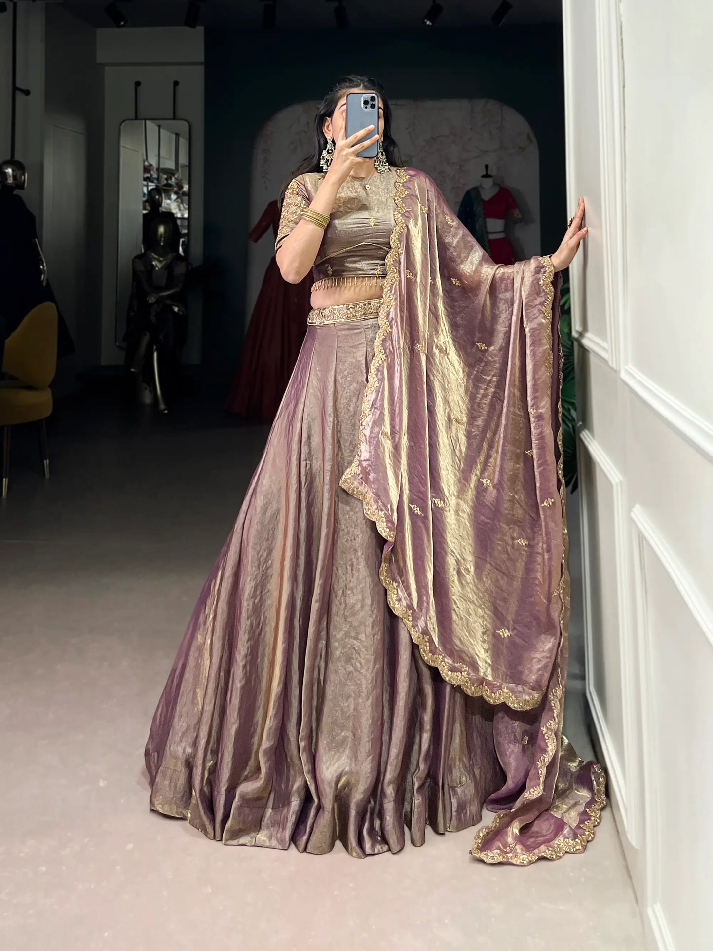 Lavender Fendi Silk Sequins Embroidery Lehenga Choli