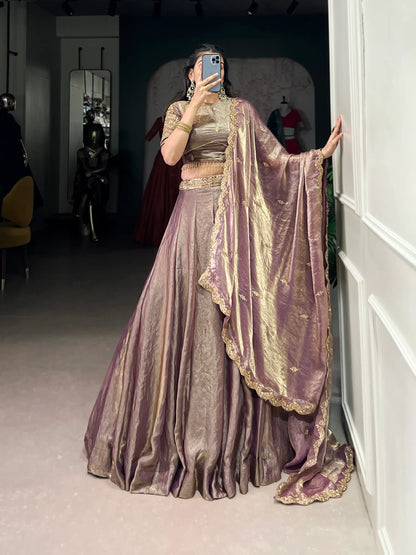 Lavender Fendi Silk Sequins Embroidery Lehenga Choli