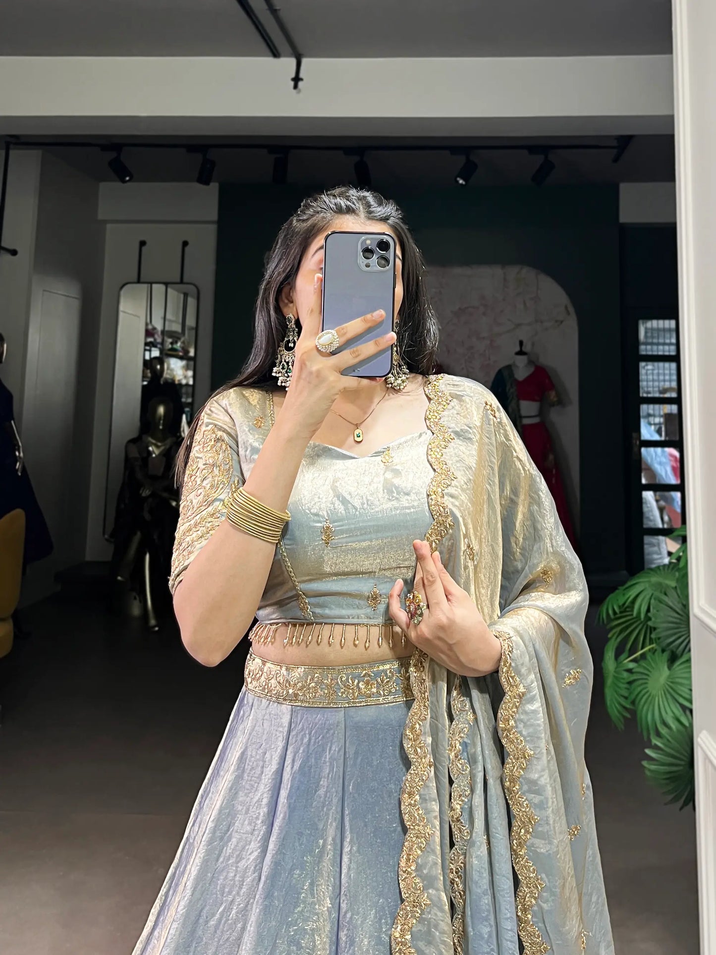 Sea Blue Fendi Silk Sequins Embroidery Lehenga Choli