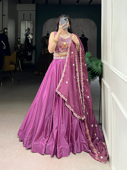 Magenta Pink Crepe Silk Embroidery Work Lehenga Choli