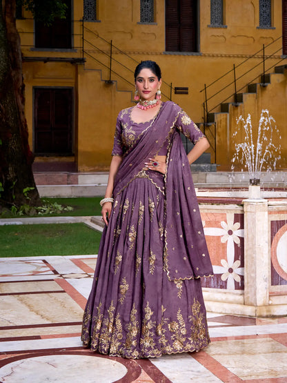 Dusty Purple Crush Silk Embroidery Lehenga Choli
