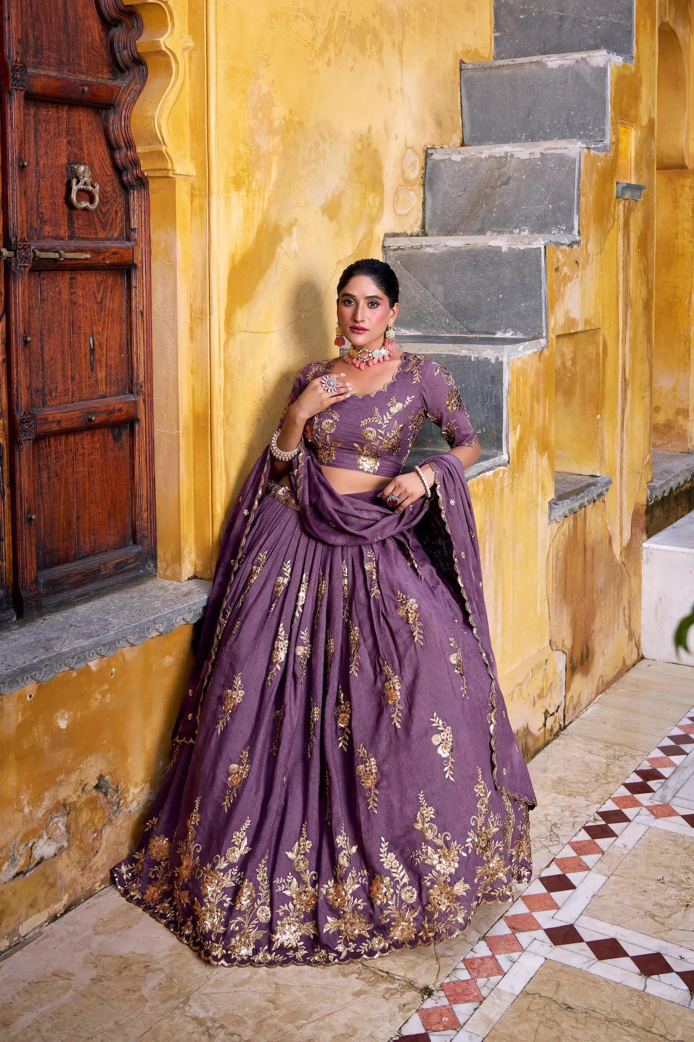 Dusty Purple Crush Silk Embroidery Lehenga Choli