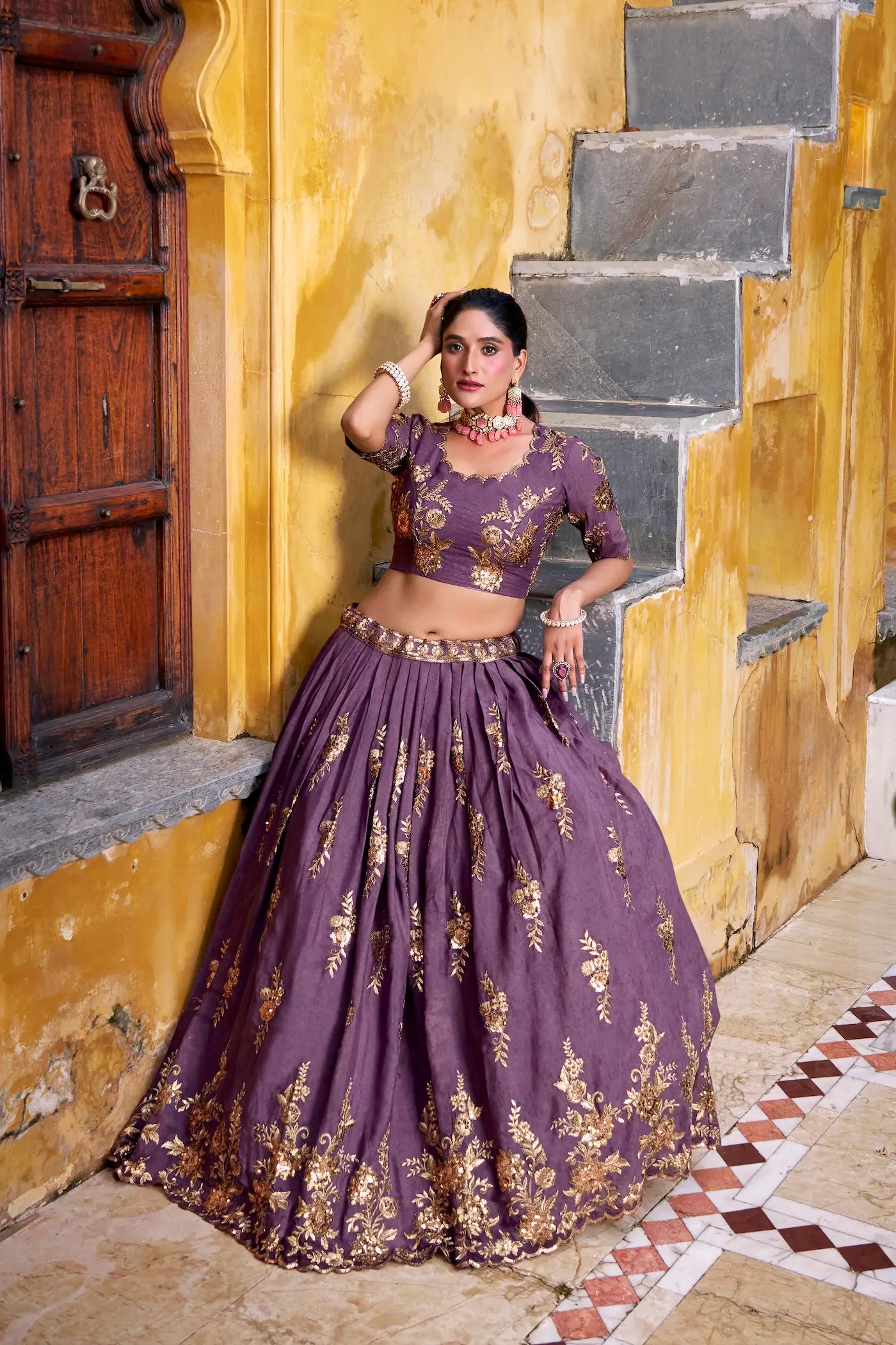 Dusty Purple Crush Silk Embroidery Lehenga Choli