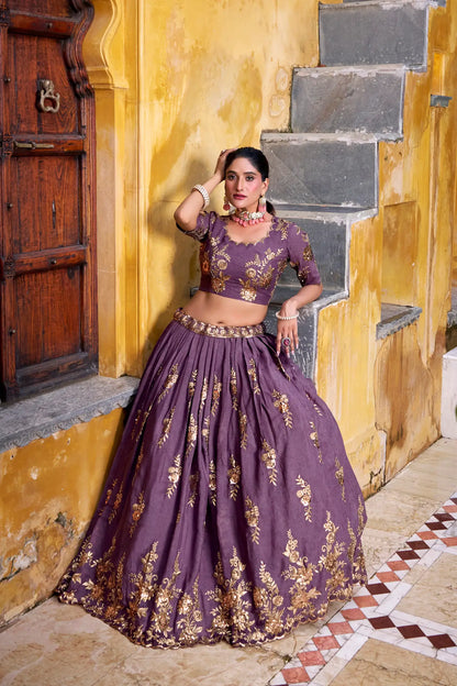 Dusty Purple Crush Silk Embroidery Lehenga Choli