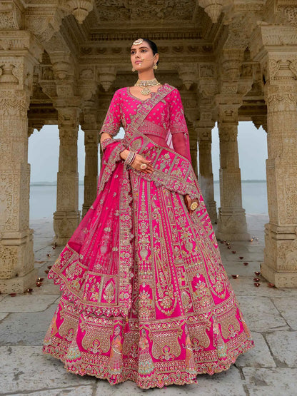 Designer Pink Bridal Lehenga With Heavy Embroidery & 2 Dupatta