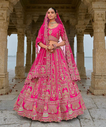 Designer Pink Bridal Lehenga With Heavy Embroidery & 2 Dupatta