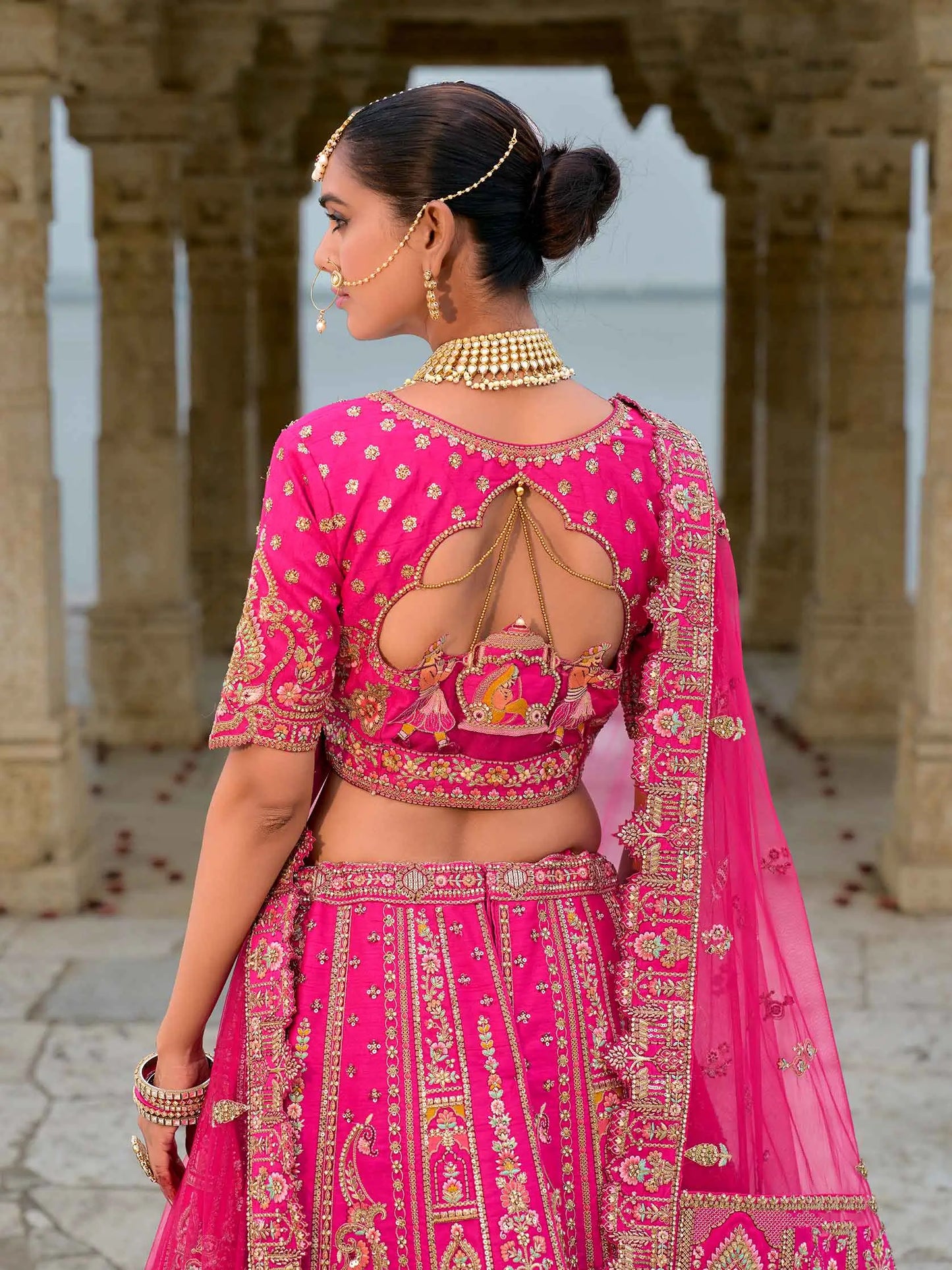 Designer Pink Bridal Lehenga With Heavy Embroidery & 2 Dupatta