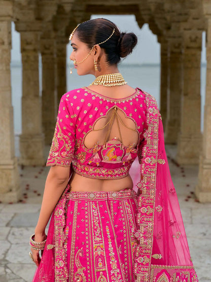 Designer Pink Bridal Lehenga With Heavy Embroidery & 2 Dupatta