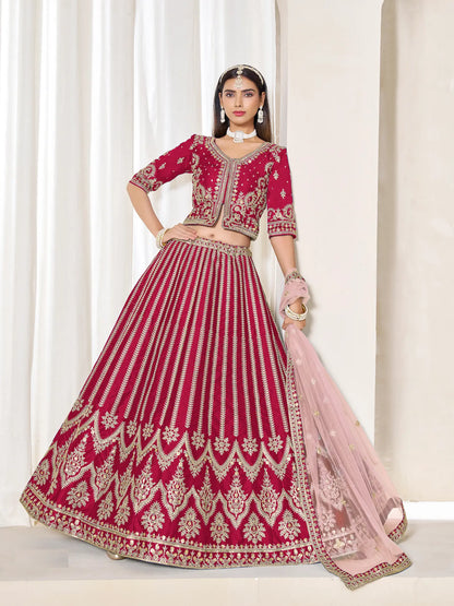 Red Art Silk Thread & Sequins Embroidery Lehenga Choli