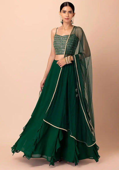 Green Georgette Fancy Lehenga With Multiple Sequins Work