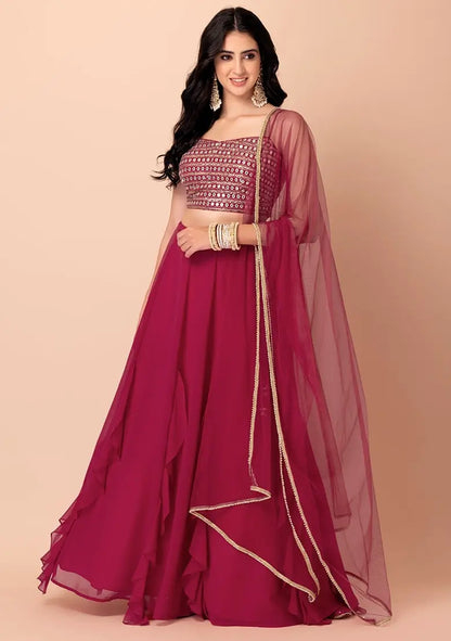 Pink Georgette Fancy Lehenga With Multiple Sequins Work