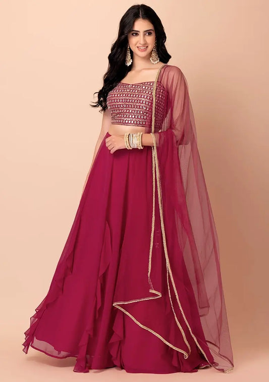 Pink Georgette Fancy Lehenga With Multiple Sequins Work