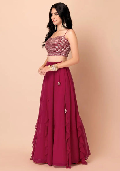 Pink Georgette Fancy Lehenga With Multiple Sequins Work