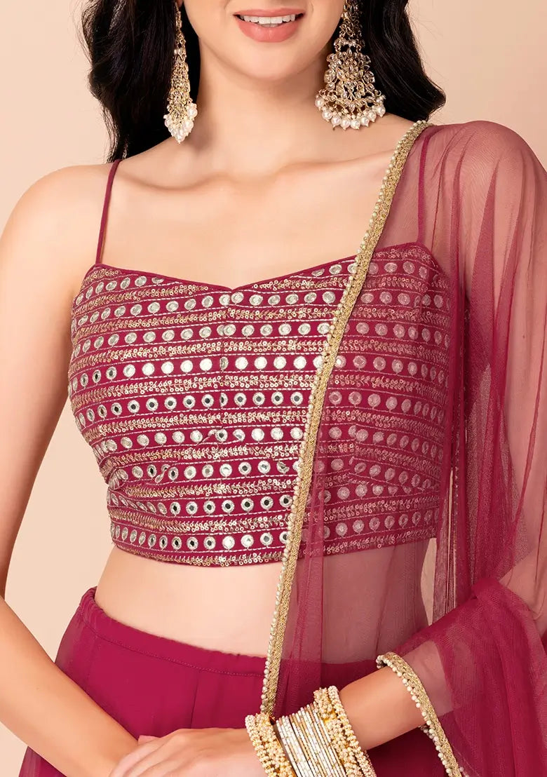 Pink Georgette Fancy Lehenga With Multiple Sequins Work