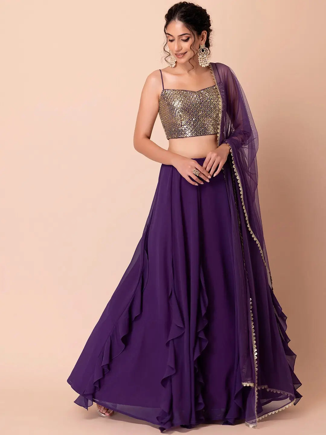 Purple Georgette Fancy Lehenga With Multiple Sequins Work