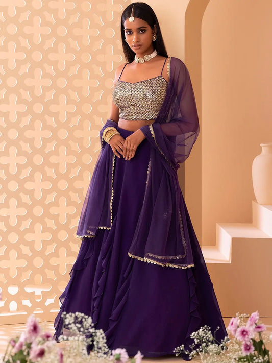 Purple Georgette Fancy Lehenga With Multiple Sequins Work