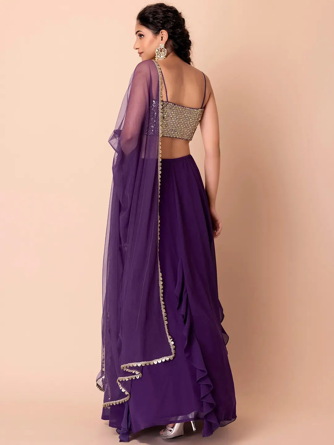 Purple Georgette Fancy Lehenga With Multiple Sequins Work