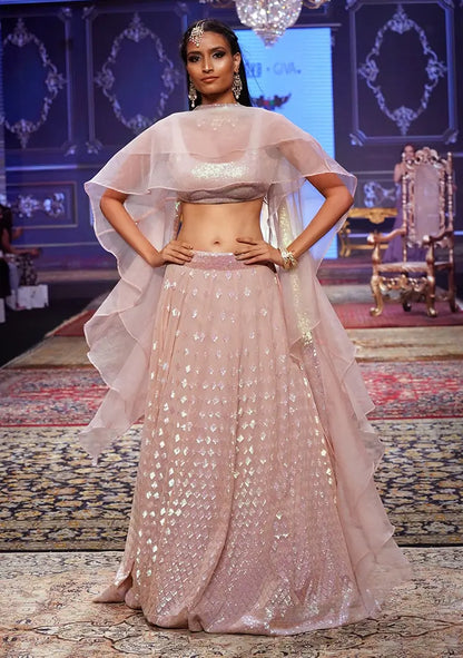 Mauve Pink Party Wear Lehenga With Sequins Work with Ruffle Dupatta