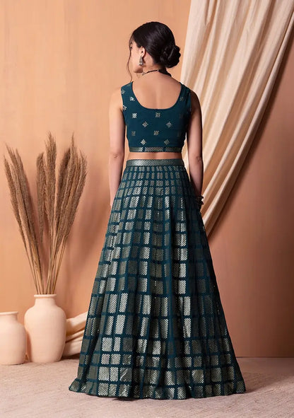 Teal Blue Georgette Sequins And Thread Embroidered Lehenga choli