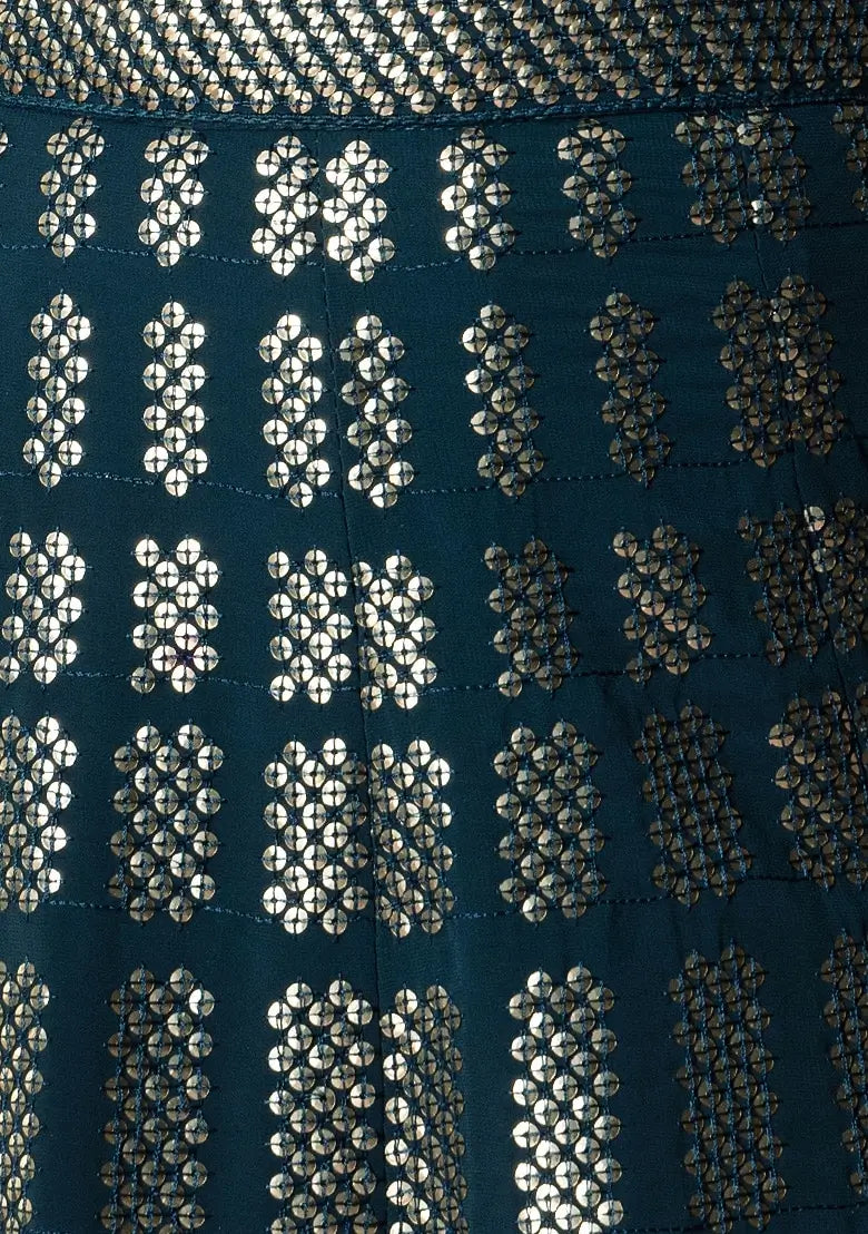 Teal Blue Georgette Sequins And Thread Embroidered Lehenga choli