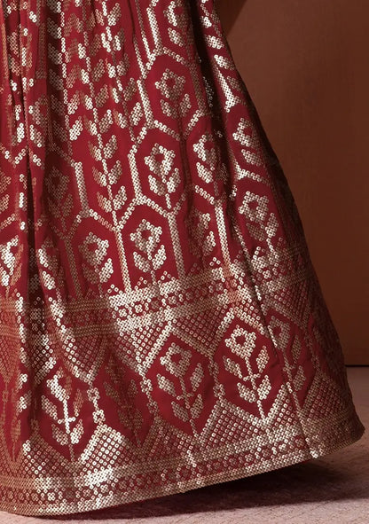 Maroon Georgette Lehenga With Sequins And Thread Embroidery Work