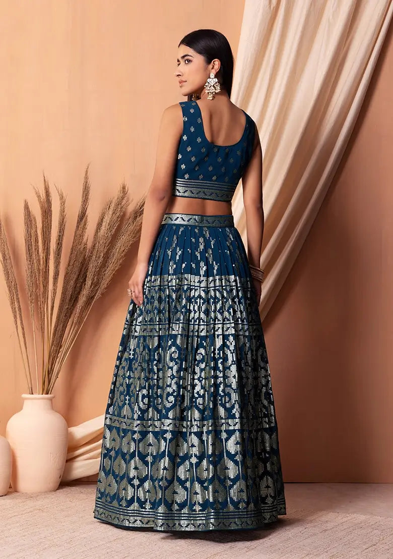 Blue Georgette Sequins And Thread Embroidery Work Lehenga choli
