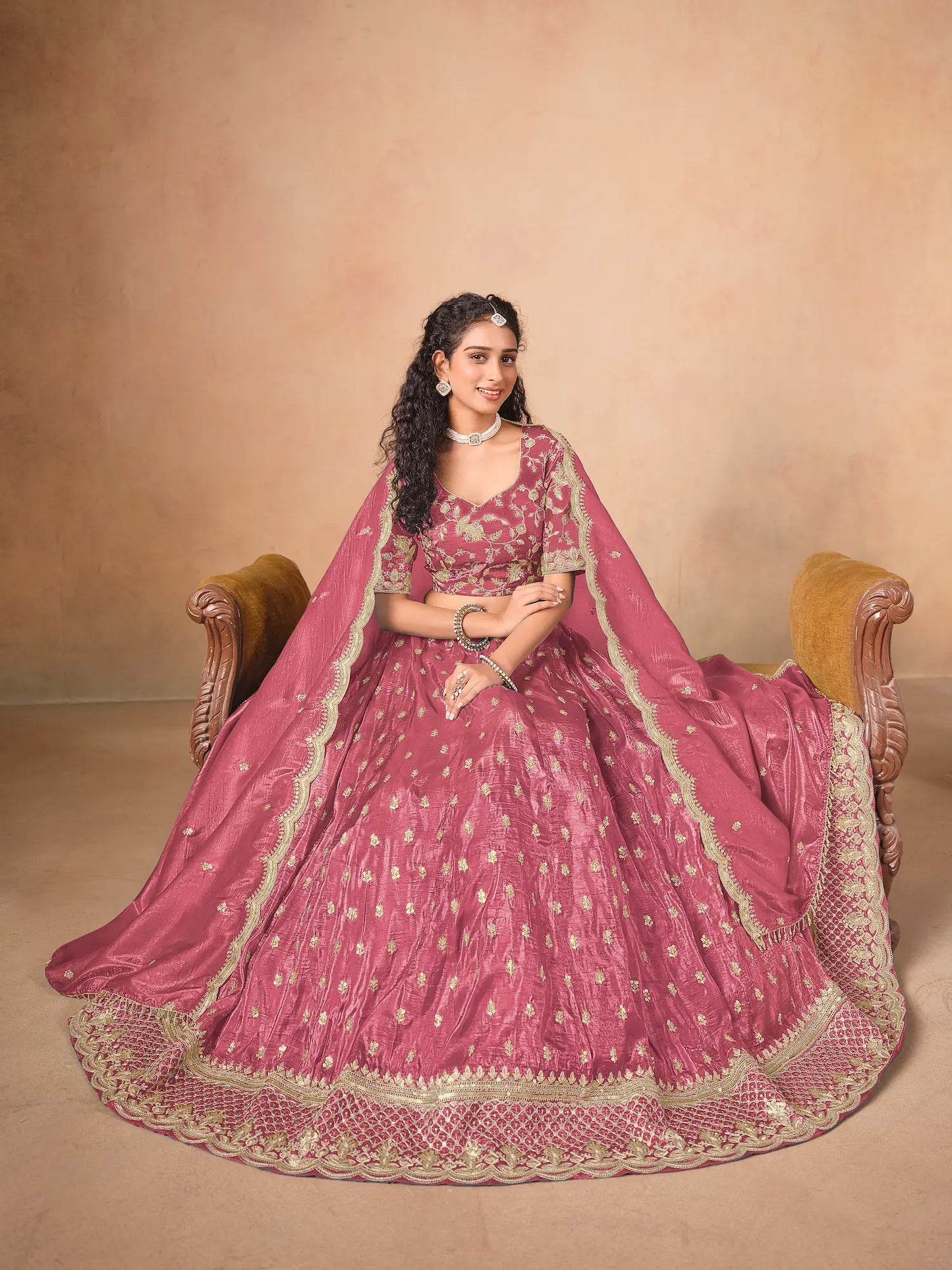 Tulip Pink Organza Embroidery Work Lehenga Choli