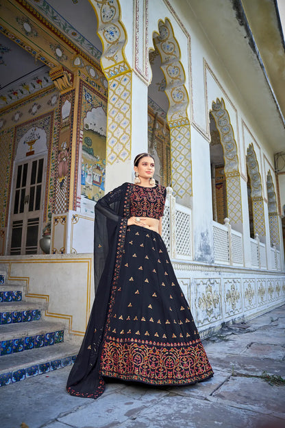 Deep Blue Georgette Thread with Sequence Embroidery Work Lehenga Choli