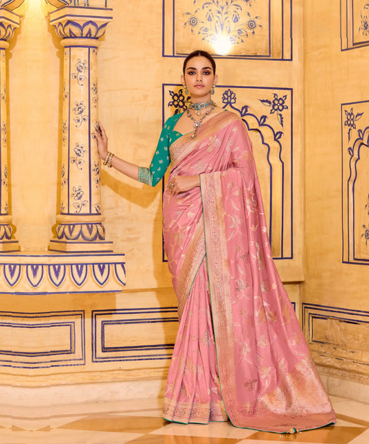 Dusty Pink Crepe Silk Zari Weaving Saree