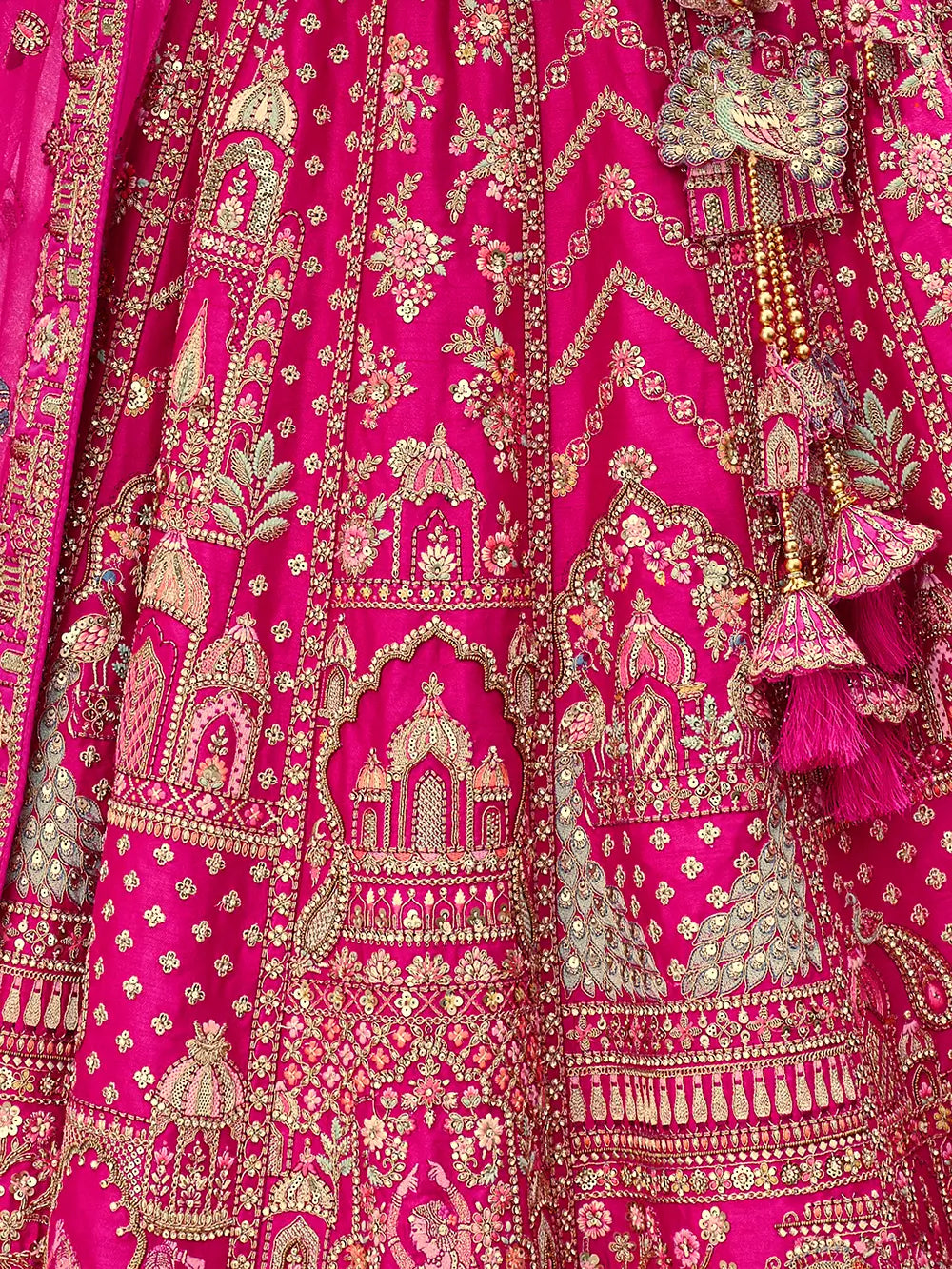 Dark Pink Khatli Embroidery Bridal Lehenga & 2 Dupatta