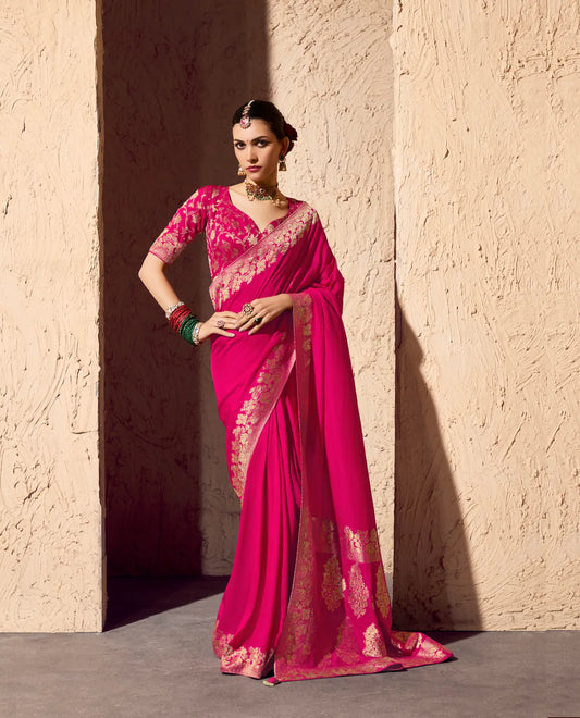 Rosy Red Georgette Zari Weaving Saree