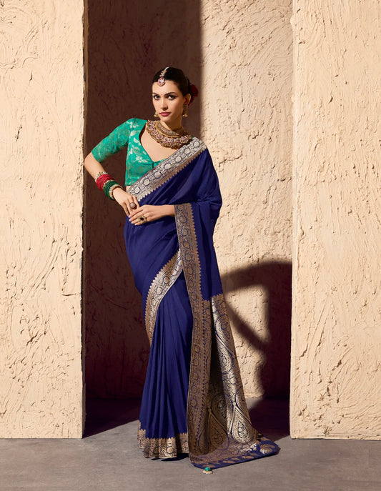 Navy Blue Georgette Zari Weaving Saree