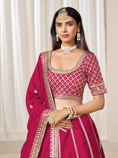 Red Art Silk Embroidery Work Lehenga Choli