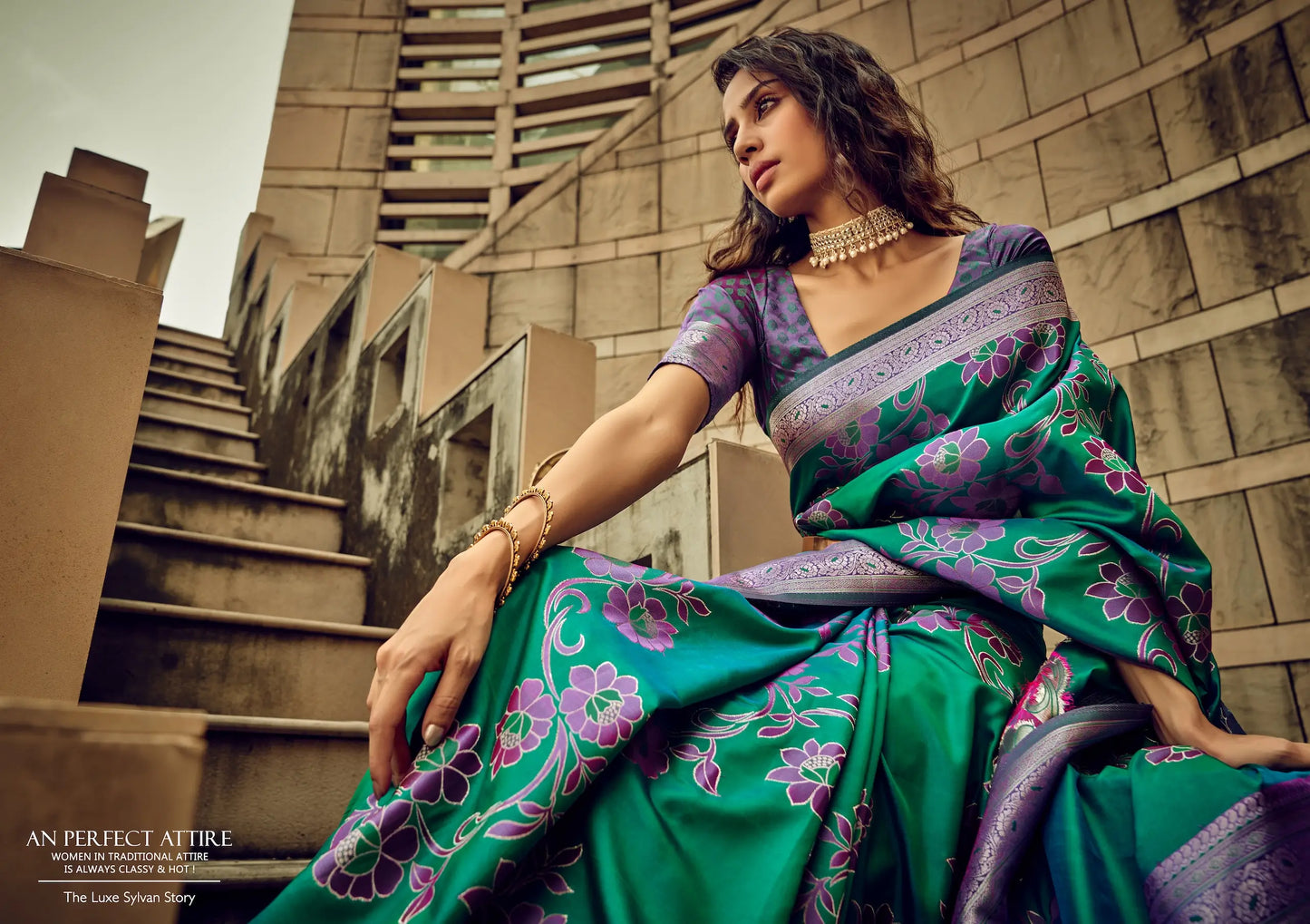 Green Satin Brasso Handwoven Silk With Flower Weaving Saree