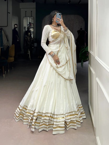 White Rayon Navratri Lehenga Choli With Lace Touch Up