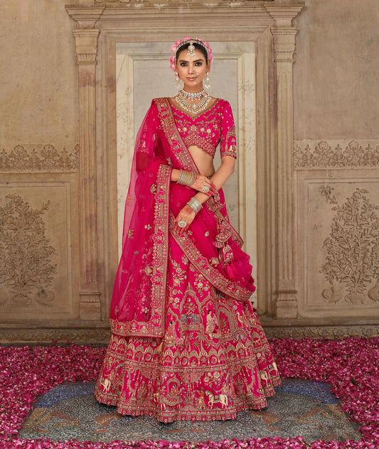 Designer Pink Bridal Lehenga Khatli Embroidery Work