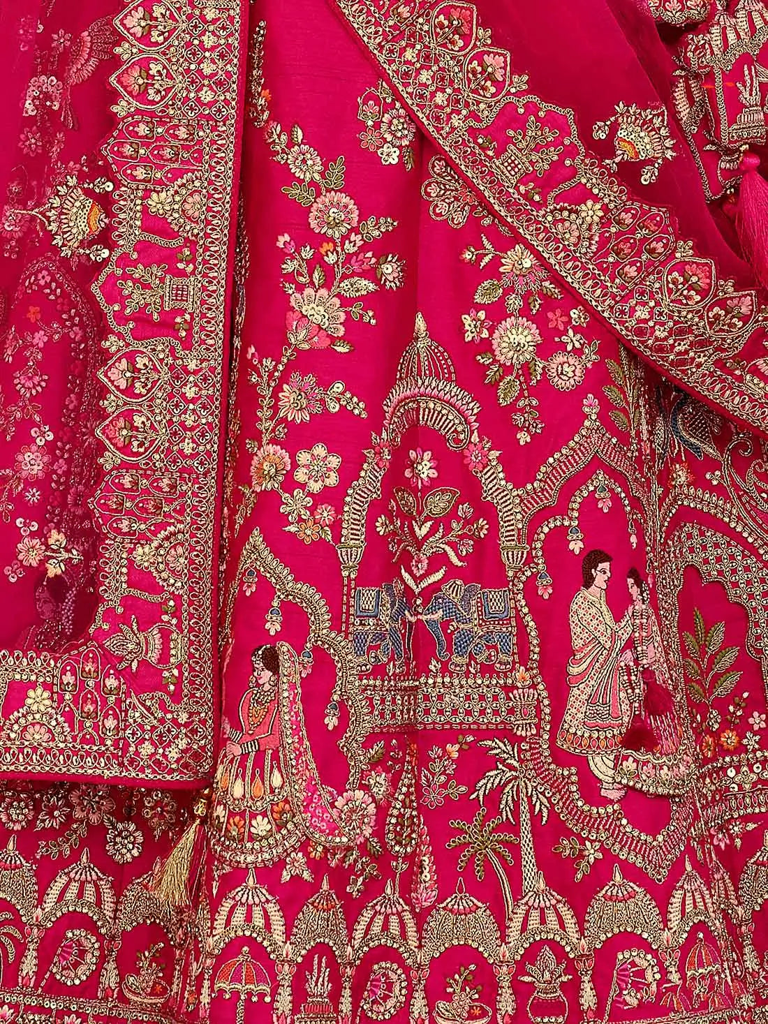 Designer Pink Bridal Lehenga Khatli Embroidery Work