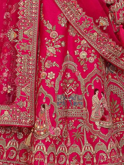 Designer Pink Bridal Lehenga Khatli Embroidery Work