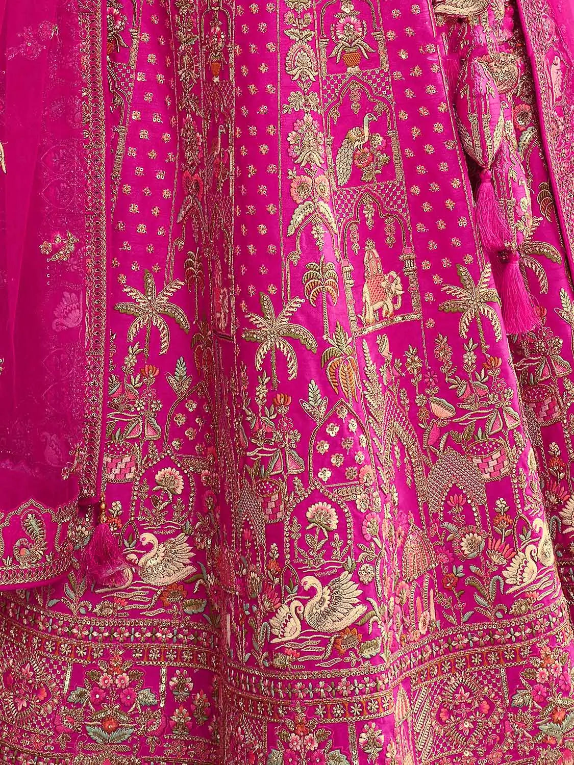 Hot Pink Bridal Lehenga Khatli Embroidery & 2 Dupatta