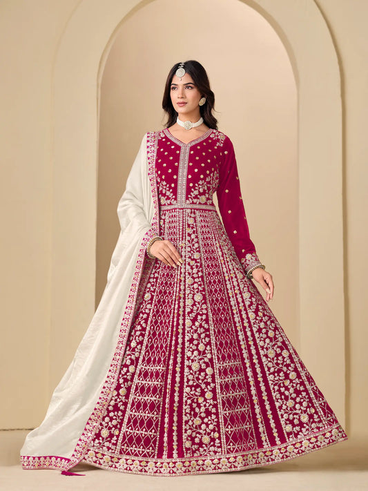 Rani Pink Velvet Heavy Embroidered Gown