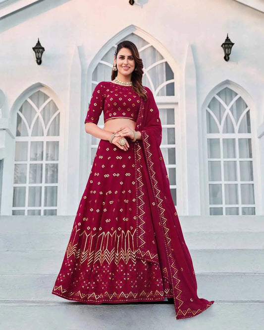 Dark Pink Georgette Thread with Sequence Embroidery Work Lehenga Choli