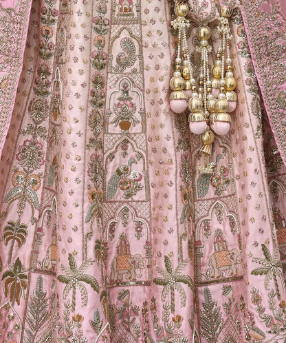 Peach Pink Bridal Lehenga Khatli Embroidery & 2 Dupatta