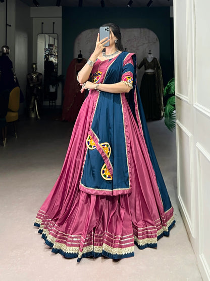 Tulip Pink Crepe Silk Gamthi Work Navratri Lehenga Choli
