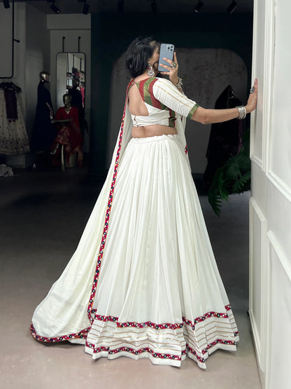 White Rayon Navratri Lehenga Choli With Gamthi Work