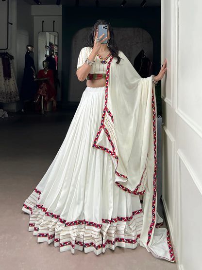 White Rayon Navratri Lehenga Choli With Gamthi Work