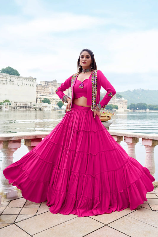Dark Pink Gamthi Work Navratri Lehenga