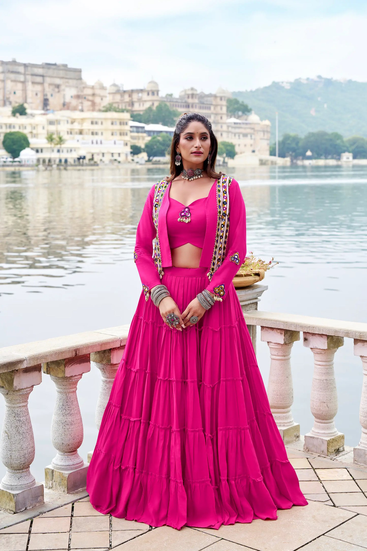 Traditional Gamthi Work Lehenga Dark Pink
