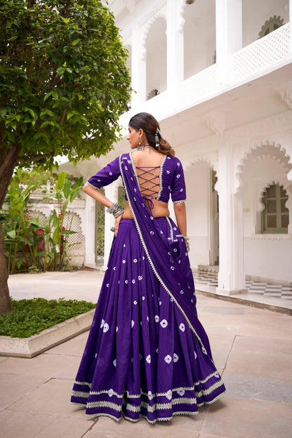 Purple Chanderi Bandhej Print Navratri Lehenga Choli With Lace Touch Up