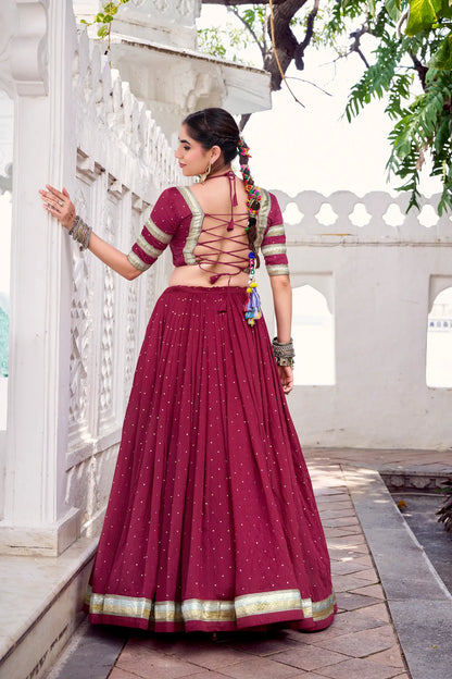 Maroon Chanderi Silk Lehenga Choli With Zari Weaving & Lace Touch Up