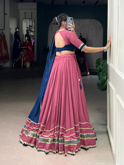 Dusty Pink Rayon Navratri Lehenga Choli With Lace touch up